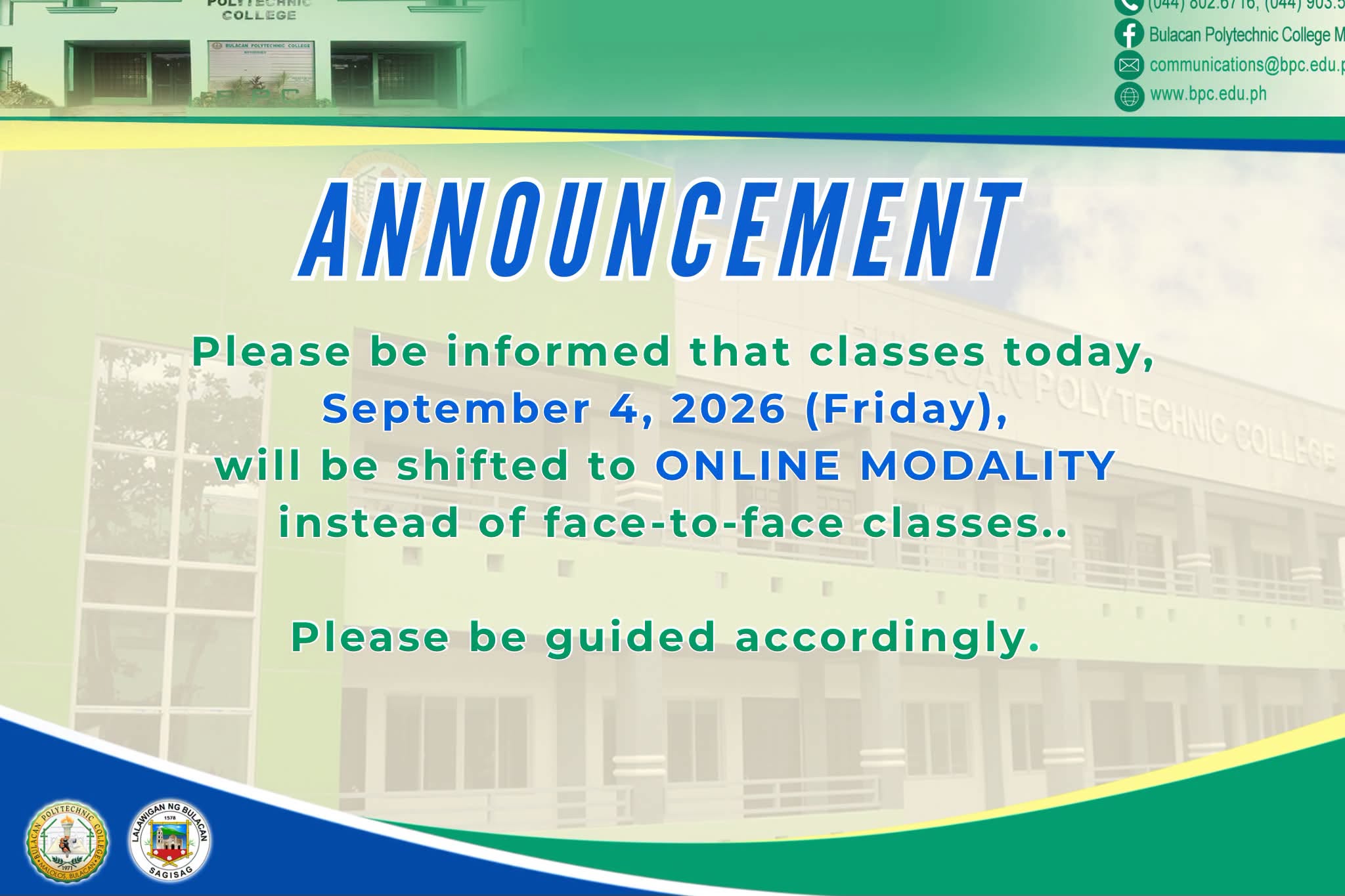 September 4, 2026│Classes will be shifted to Online Modality