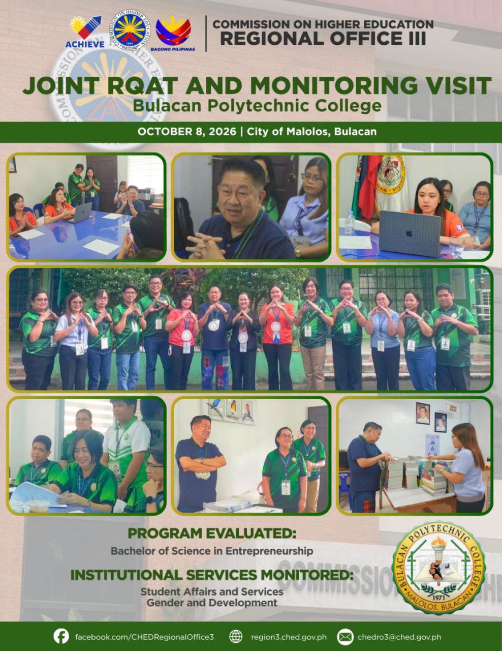 BULACAN POLYTECHNIC COLLEGE | CHEDRO III JOINT RQAT AND MONITORING VISIT